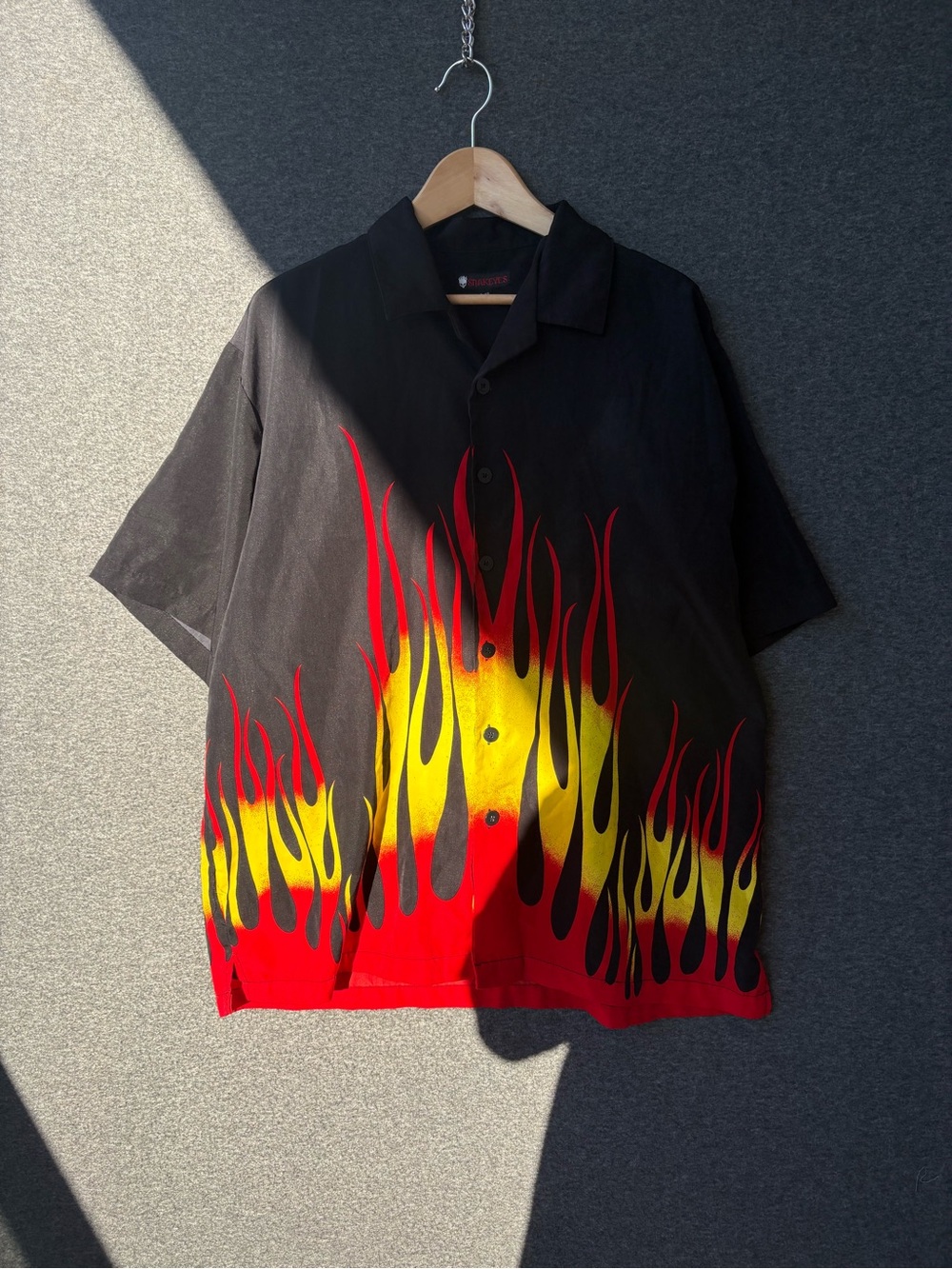 Vintage 90’s Snakeyes Black Button-Down Shirt with Flame